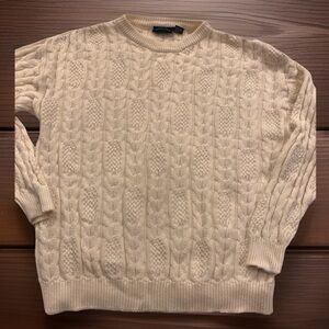 IZOD Cream Cable Knit Sweater Men's Size XL 100% Cotton Vintage 2000’s